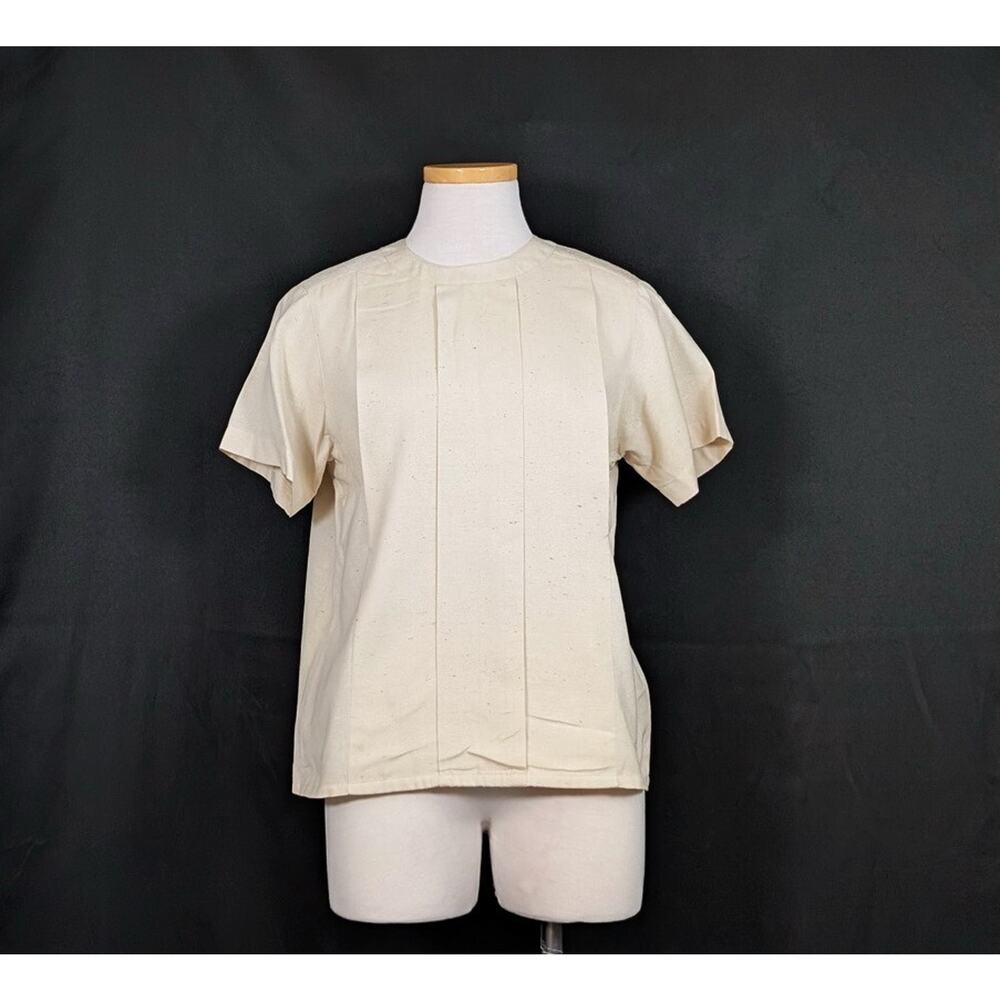 Vintage Silk Top Beige Speckled Pleated Short Sleeve Women's Size 4P Talbots
